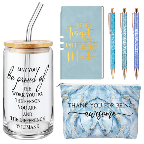 Vaso motivacional 17oz azul Funnymoom con tapa y pajilla para agradecer a colegas