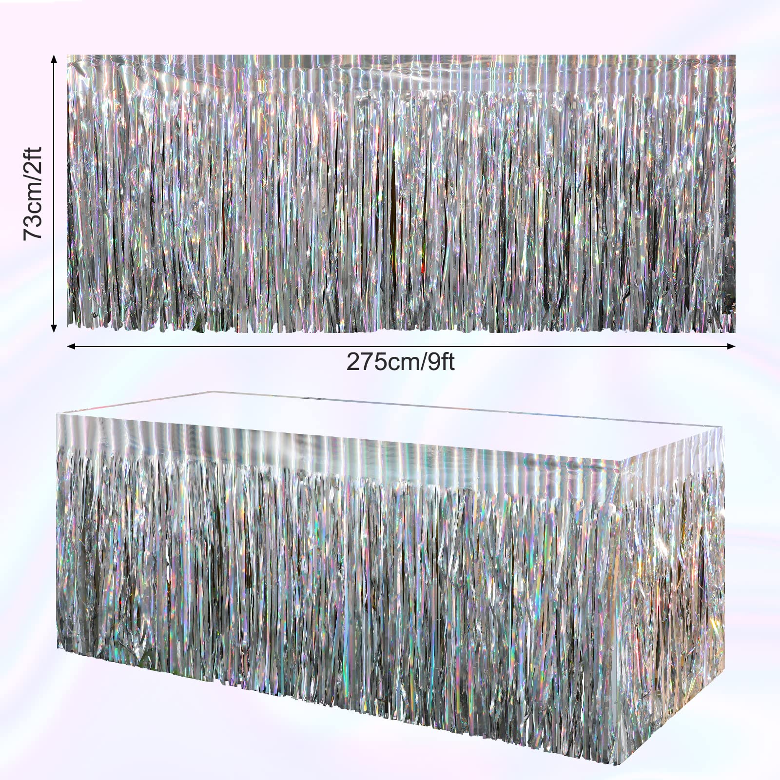 Faldón iridiscente de FunnyPars para mesa rectangular; efectos cromáticos.