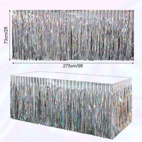 Faldón iridiscente de FunnyPars para mesa rectangular; efectos cromáticos.