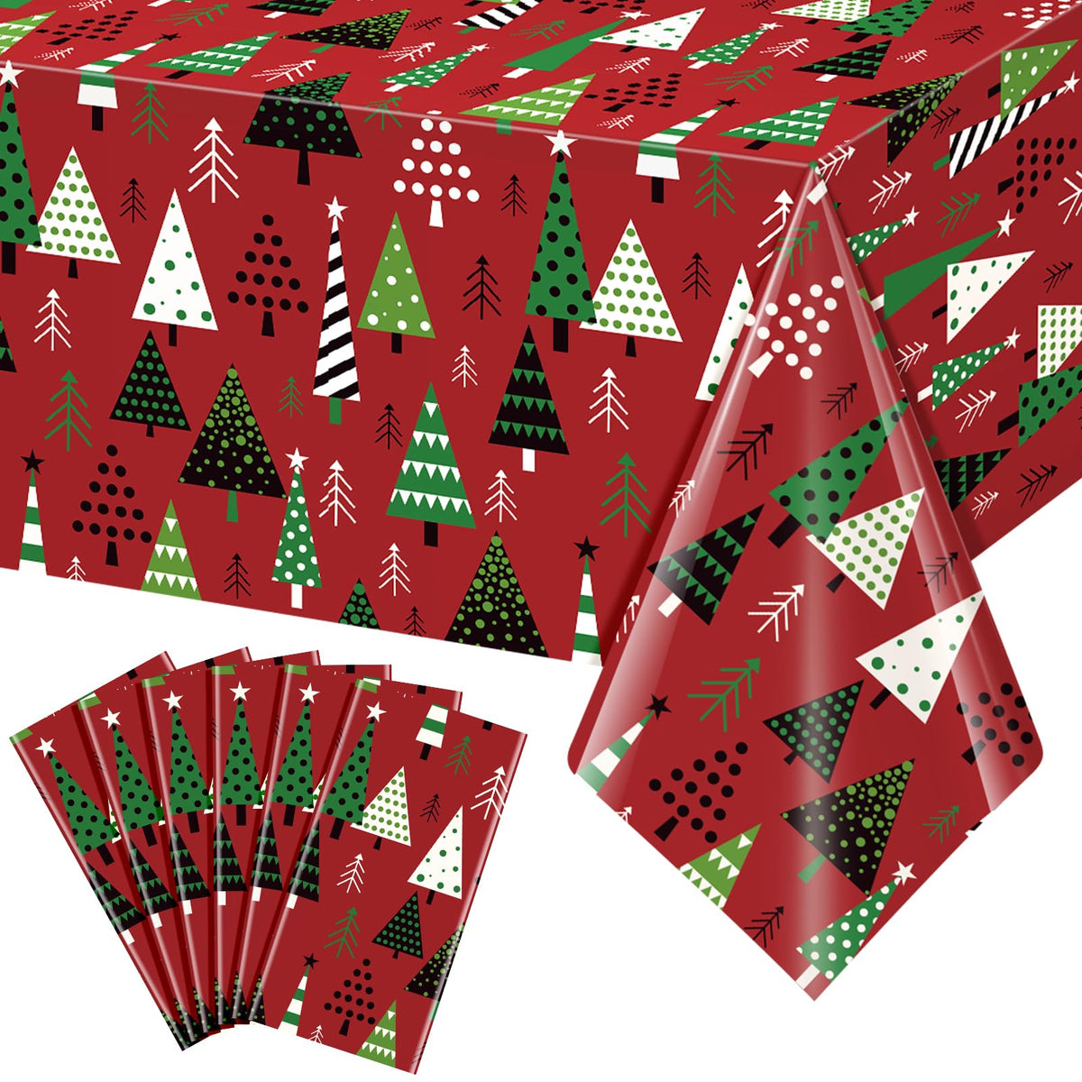 FunnyPars mantel árbol navideño para mesa rectangular, resistente al agua y fácil de desechar.
