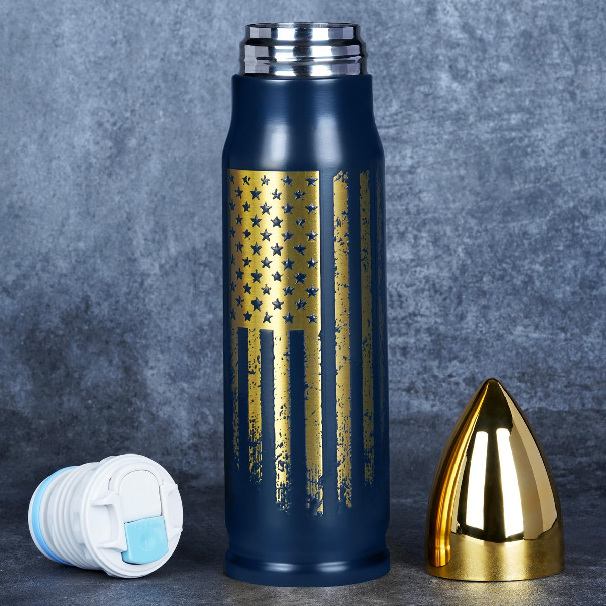 Vaso termo bala azul 17oz de Funslive, ideal para bebidas frías o calientes.