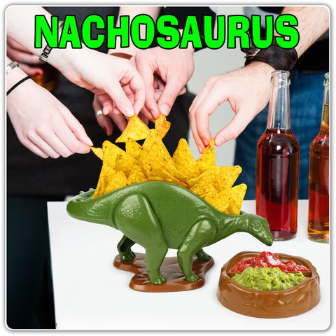 Funciona Funwares Nachosaurus, diseño divertido en la bandeja, ideal para fiestas.