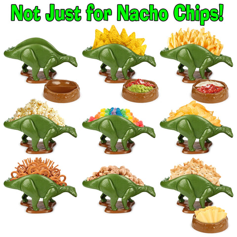 Funwares Nachosaurus sirve nachos y salsa en compartimentos prácticos.