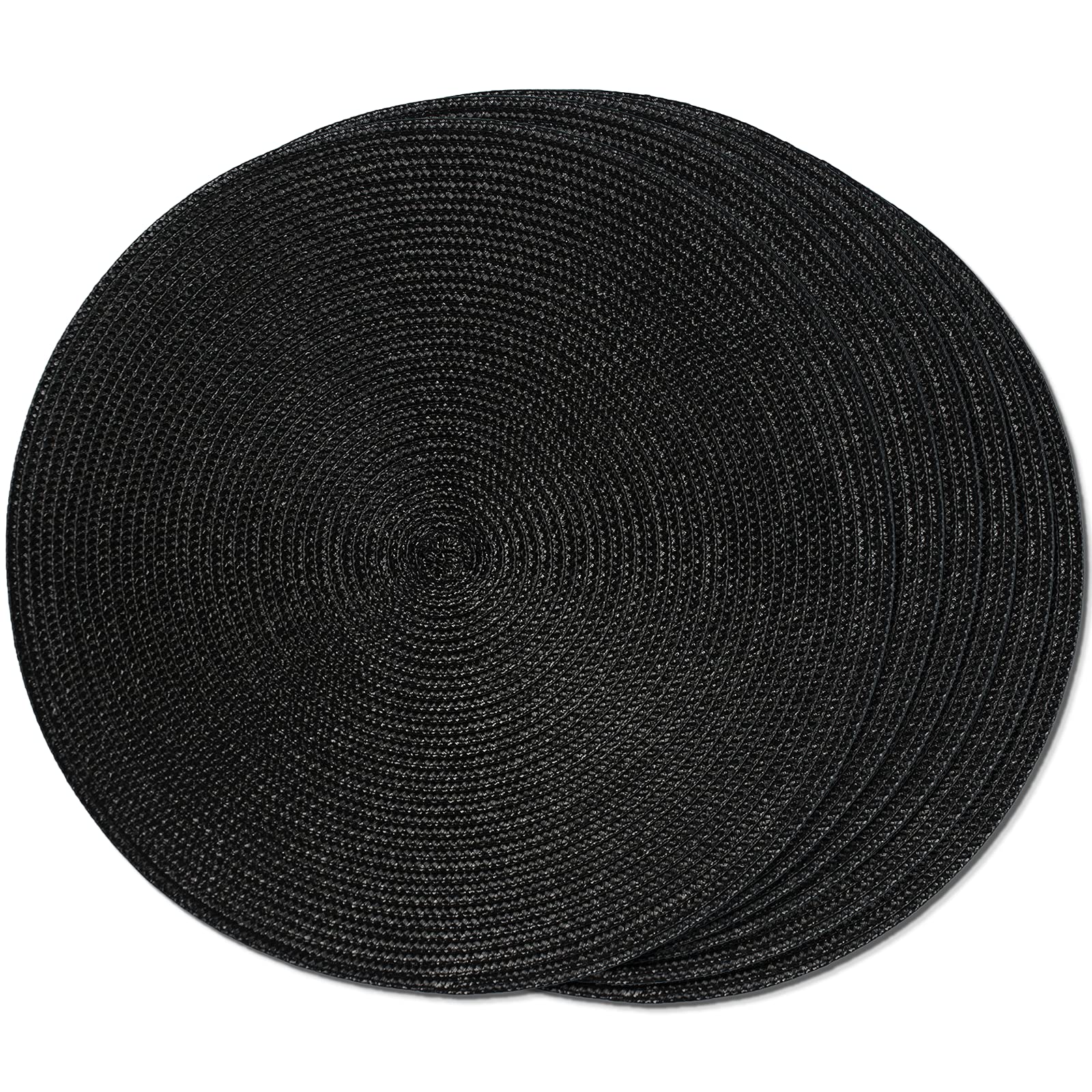 Manteles FunWheat redondos trenzados de 15 pulgadas, negro, 6 piezas, protección con estilo para la mesa.