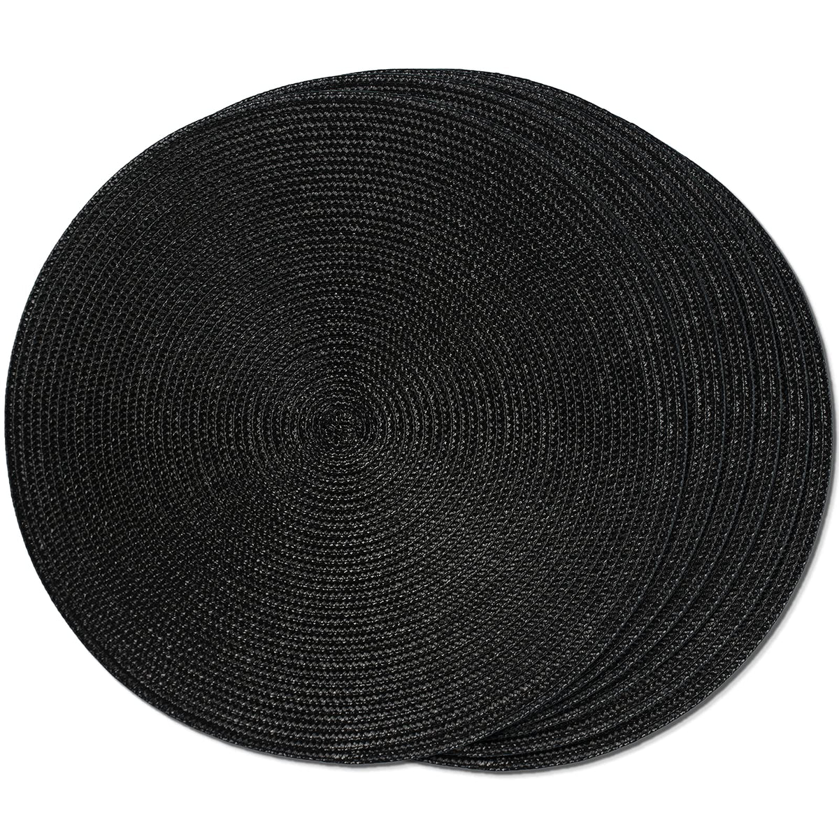 Manteles FunWheat redondos trenzados de 15 pulgadas, negro, 6 piezas, protección con estilo para la mesa.