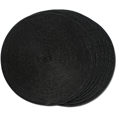 Manteles FunWheat redondos trenzados de 15 pulgadas, negro, 6 piezas, protección con estilo para la mesa.