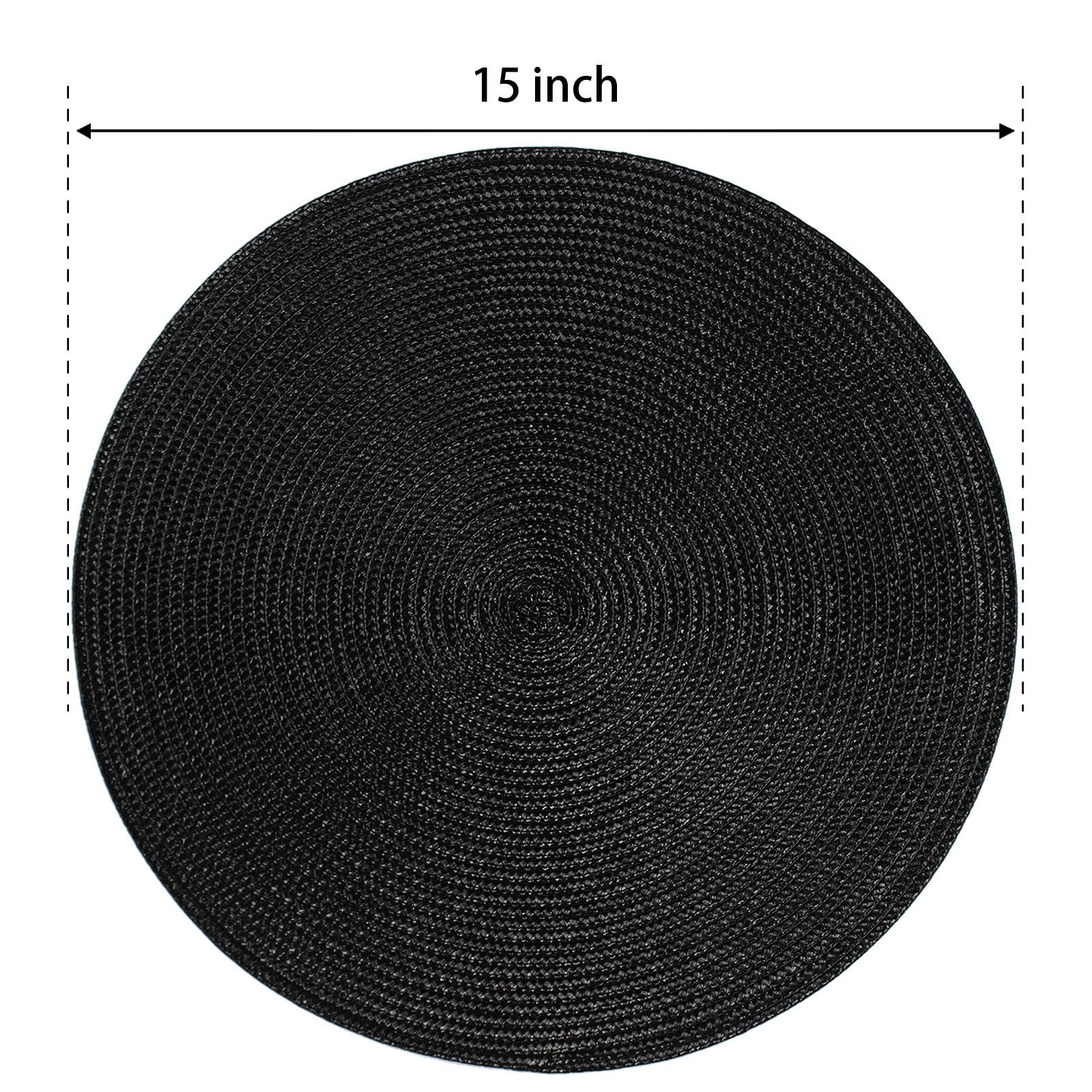 Manteles FunWheat redondos trenzados de 15 pulgadas, negro, uso diario elegante.