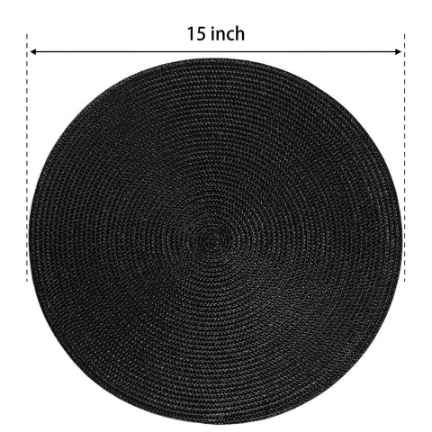 Manteles FunWheat redondos trenzados de 15 pulgadas, negro, uso diario elegante.