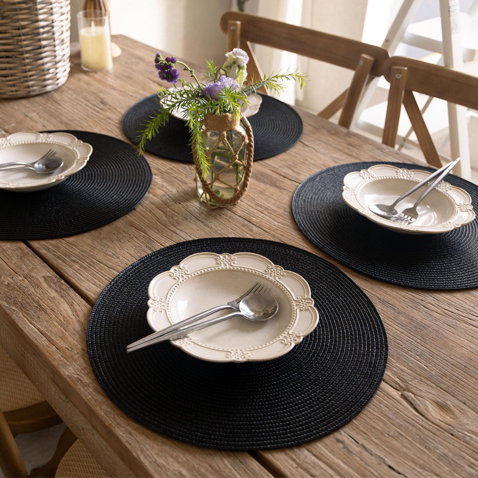 Manteles para interiores y exteriores FunWheat, negro, 15 pulgadas, diseño versátil.