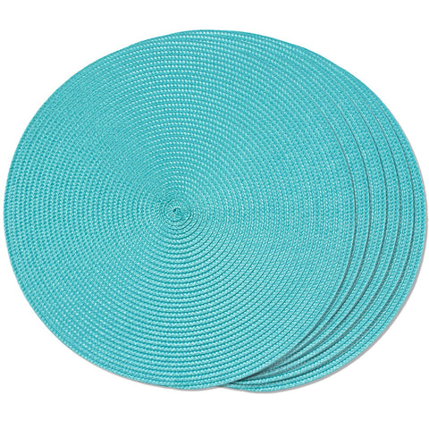 FunWheat placemats redondos trenzados turquesa protegen la mesa de derrames