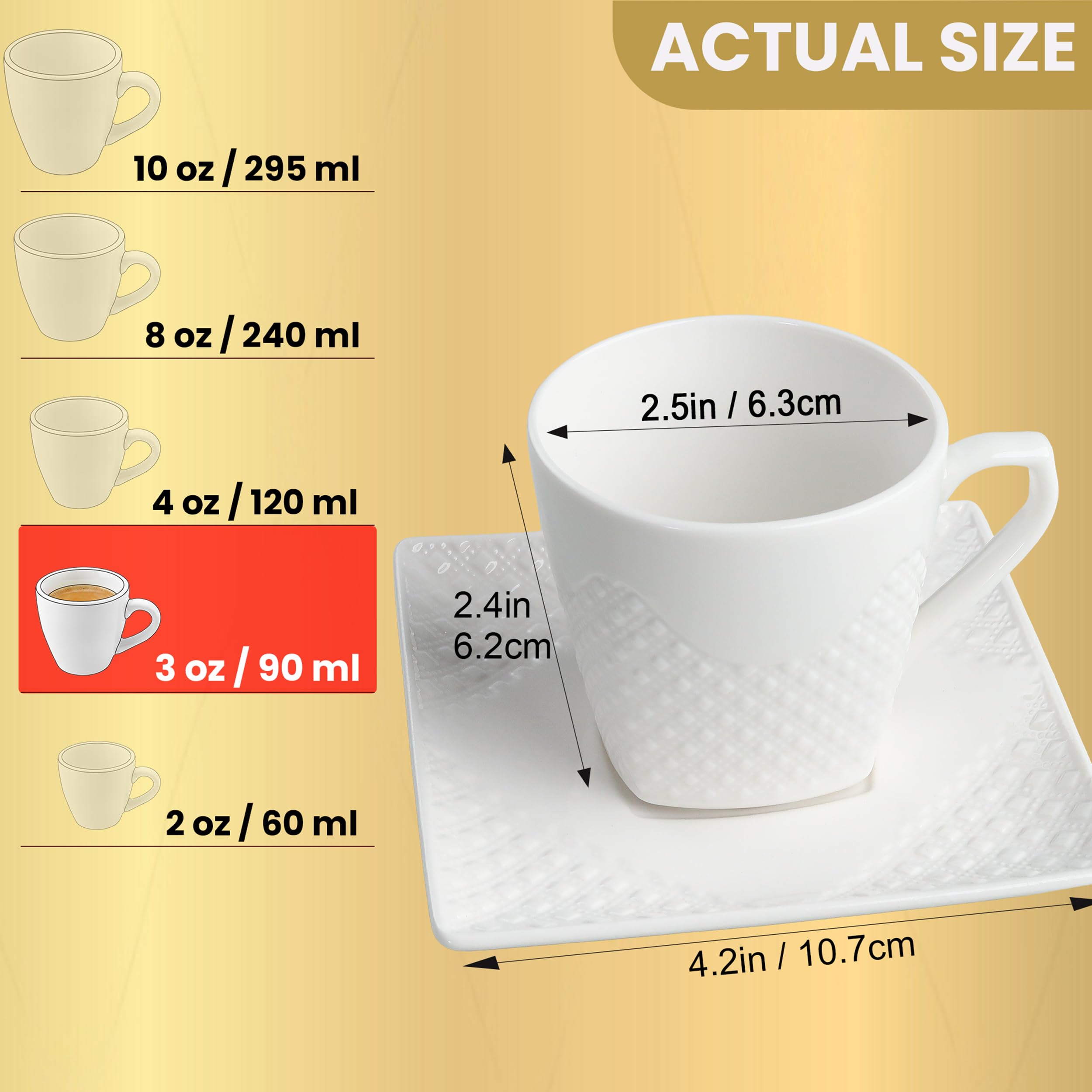 FUOCCI juego de 6 tazas espresso con platillos para seis servidas