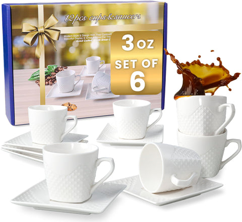 FUOCCI tazas espresso con plato de 3 onzas para aroma intenso y crema