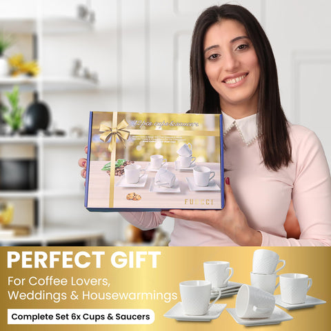 FUOCCI tazas espresso en relieve blanco para mesa elegante