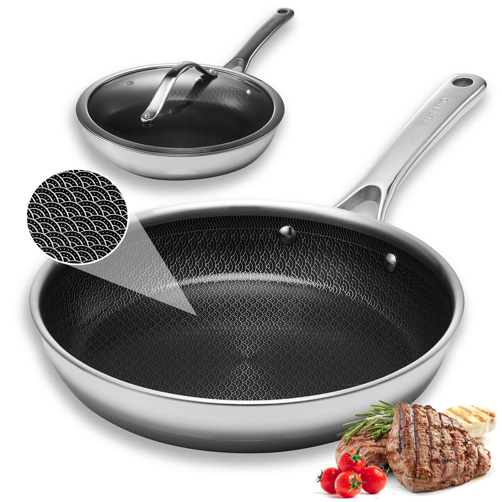 Sartén FURANO cerámico antiadherente de 10 pulgadas con tapa para cocina limpia