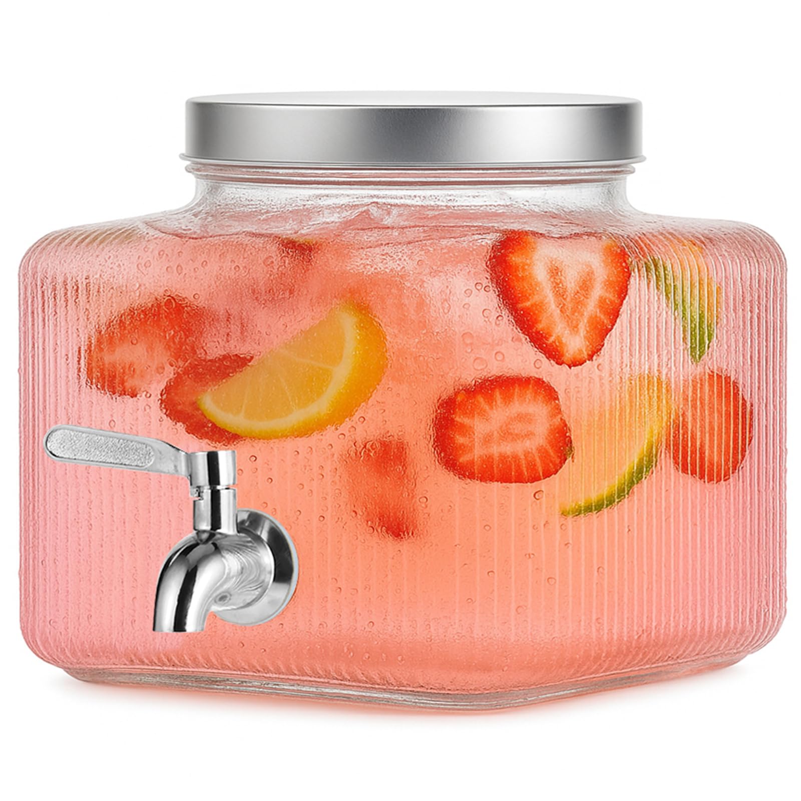 Dispensador FUREEY 1 galón con grifo de acero inoxidable para servir bebidas.
