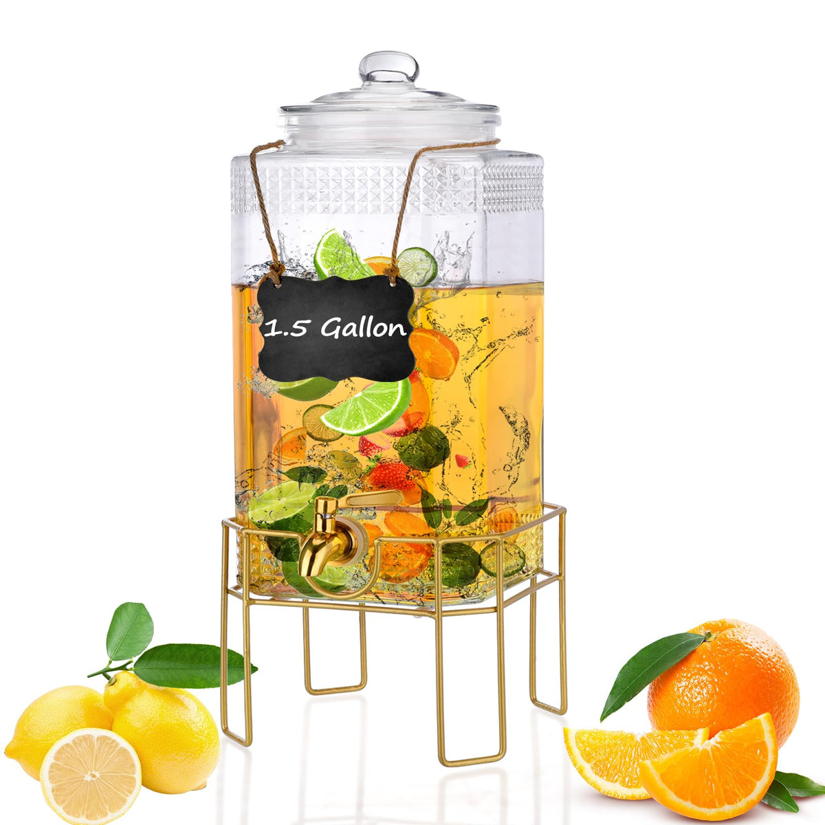 Dispensador FUREEY con soporte dorado para servicio elegante en fiestas.