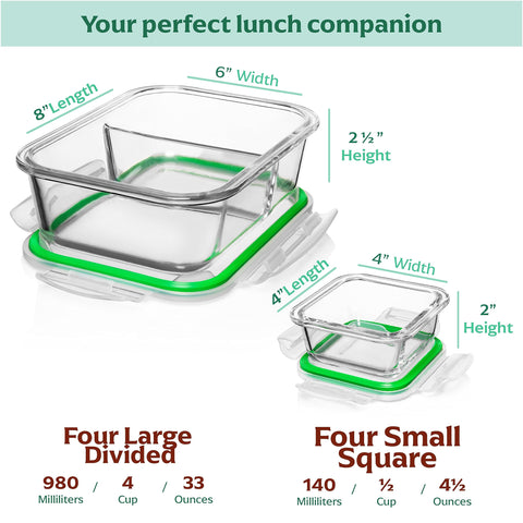 Fusion Gourmet: bento de vidrio con dos compartimentos, ideal para comidas balanceadas.