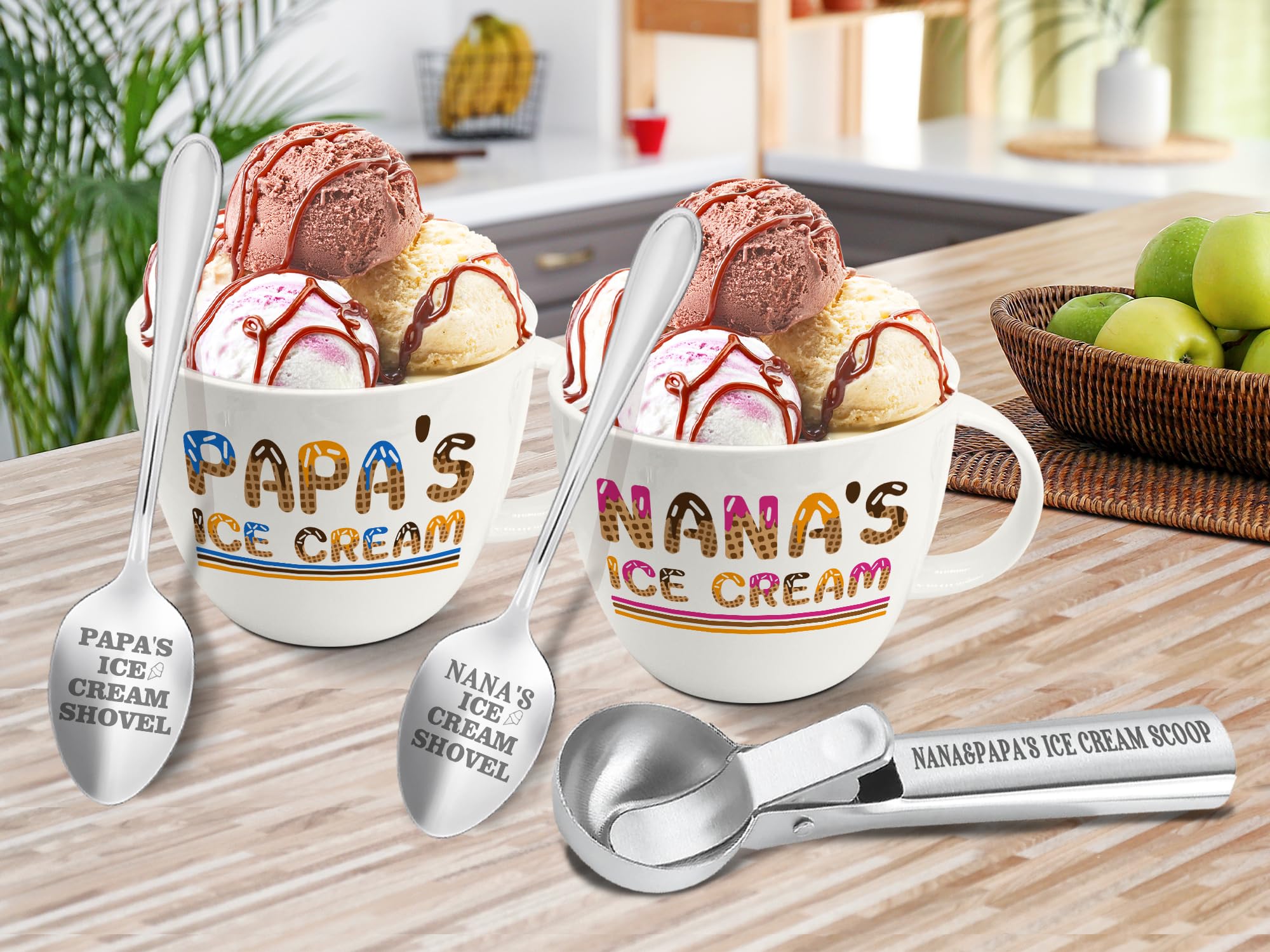 FUTBU Nana y Papa tazón helado con diseño waffle, ideal para postres
