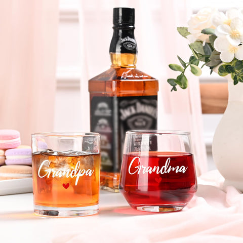 Copa de whisky para abuelo Futtumy, diseño con corazón y texto