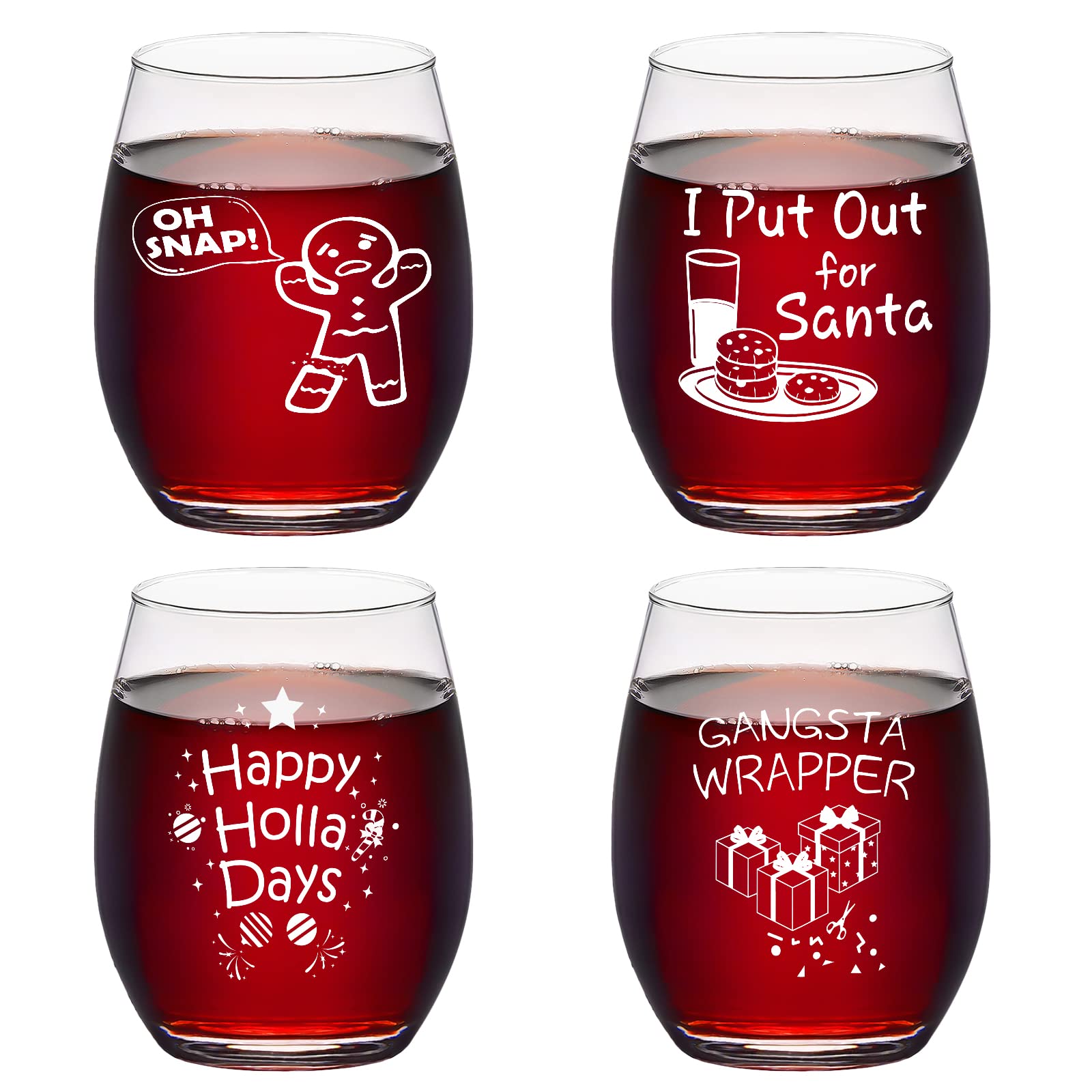 Copa de vino Futtumy navideña sin tallo con cuatro patrones diferentes, regalo festivo