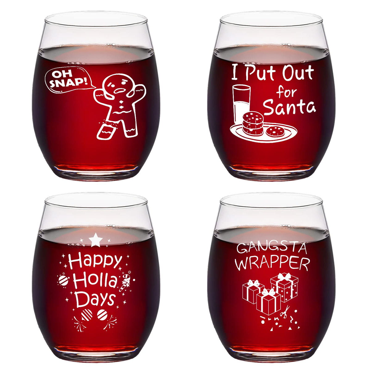 Copa de vino Futtumy navideña sin tallo con cuatro patrones diferentes, regalo festivo