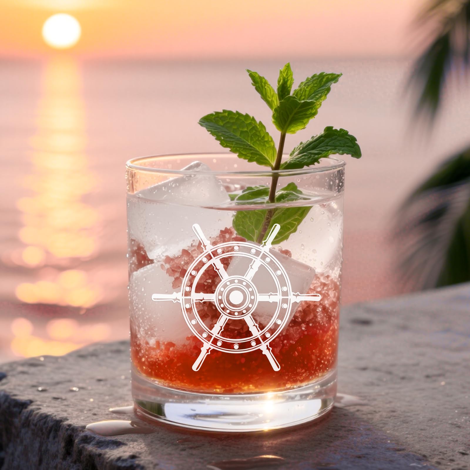 Vaso Futtumy con brújula, ideal para degustaciones junto al mar.