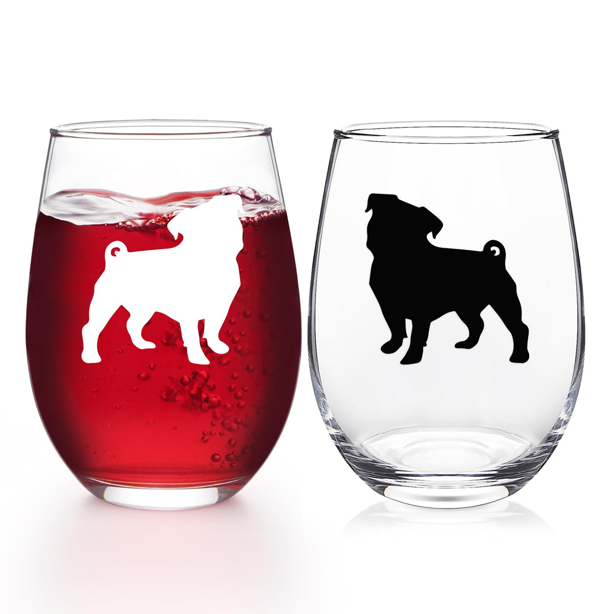 Vasos de vino Futtumy con pug, ilustraciones para reuniones