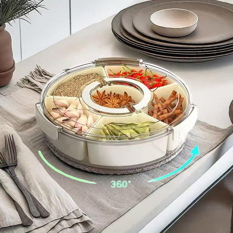 Bandeja Fuukou dividida con 6 compartimentos para tentempiés y frutas.