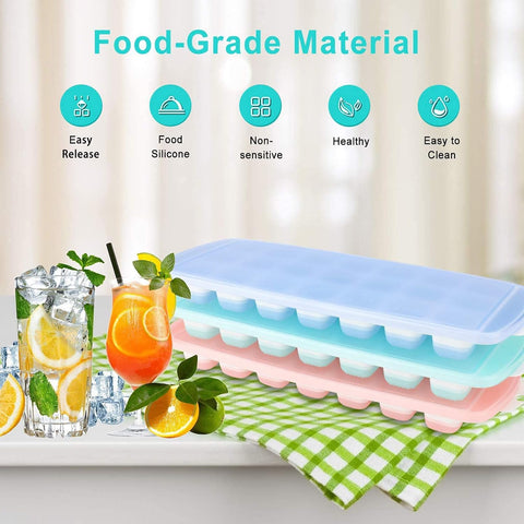 Fuukou bandeja de hielo de silicona con tapa azul claro para café helado