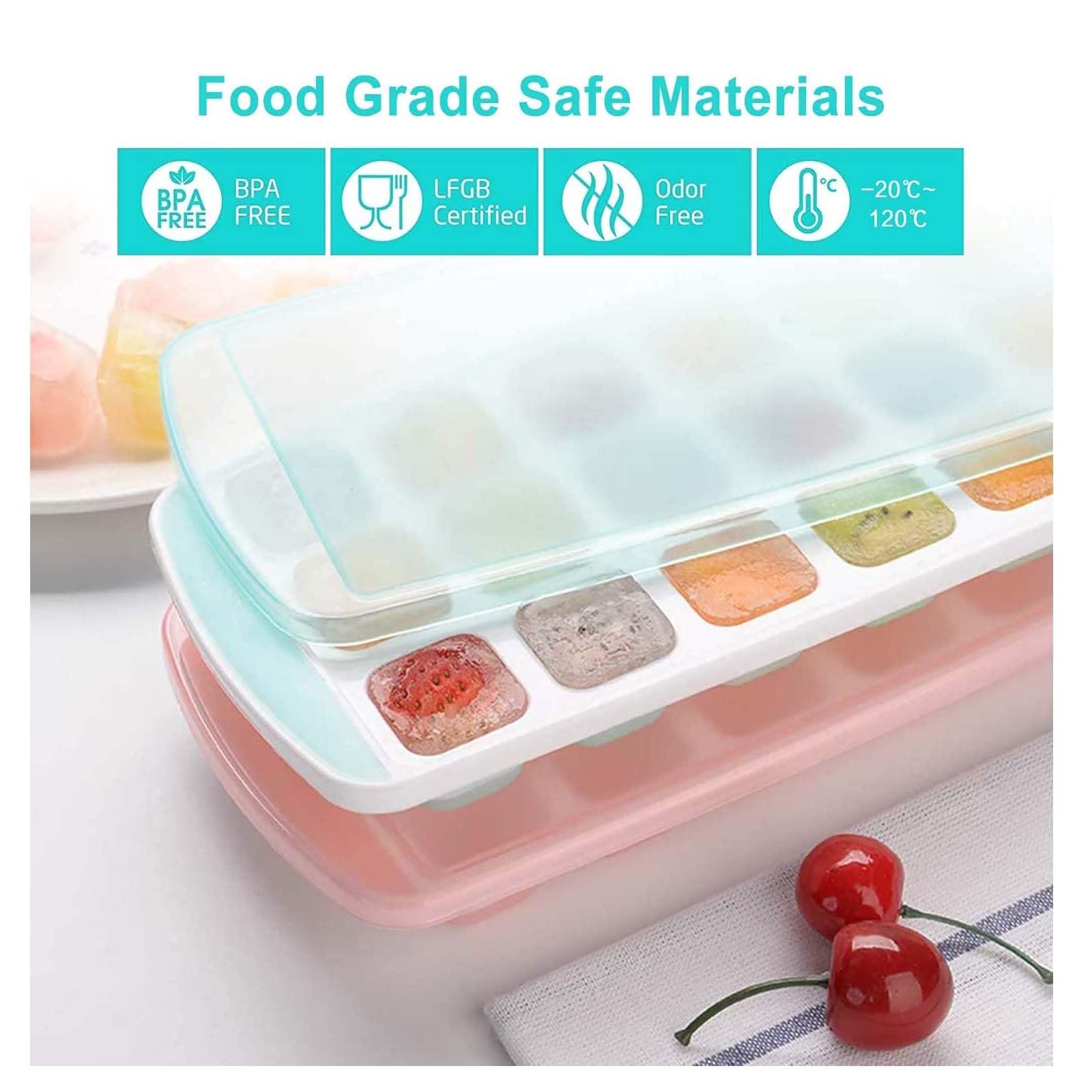 Fuukou bandeja de hielo de silicona con tapa verde para congelador compacto