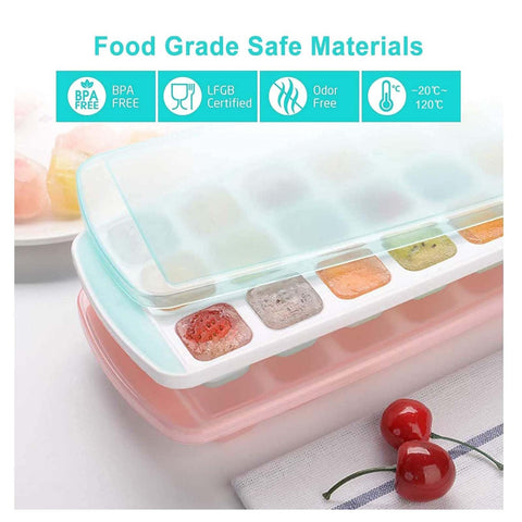 Fuukou bandeja de hielo de silicona con tapa verde para congelador compacto