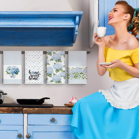 FuWeave: detalle floral de hortensias azules para decoración de cocina