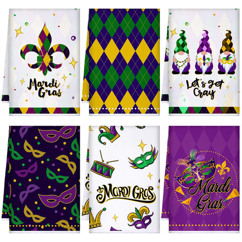 FuWeave Mardi Gras toallas cocina: juego de 6 toallas útiles para secar y decorar