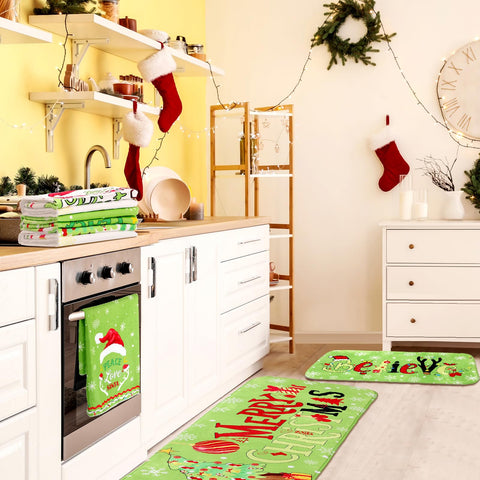 FuWeave Navidad diseño estampado verde-blanco, estilo navideño para mesa y cocina.