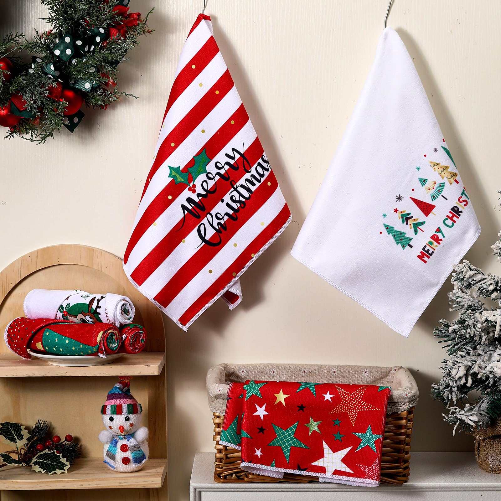 FuWeave toallas de cocina con árbol navideño: limpian suavemente y embellecen la mesa.