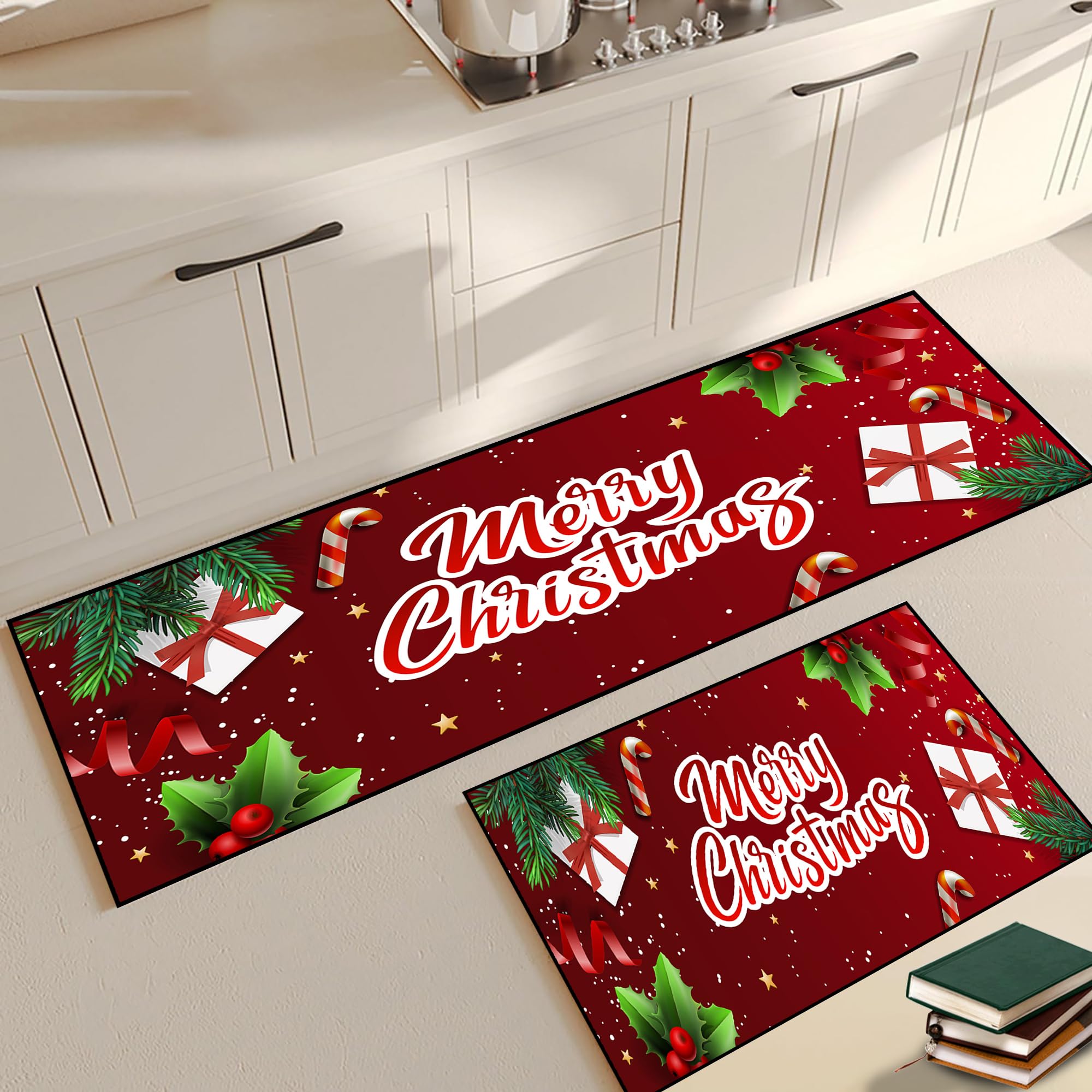 Alfombra FUYEUN con diseño de arbol navideño, aporta atmósfera festiva.