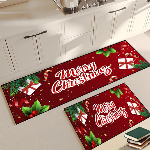 Alfombra FUYEUN con diseño de arbol navideño, aporta atmósfera festiva.