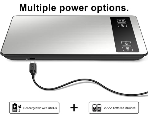 Carga USB-C y baterías para usar la balanza en cualquier lugar