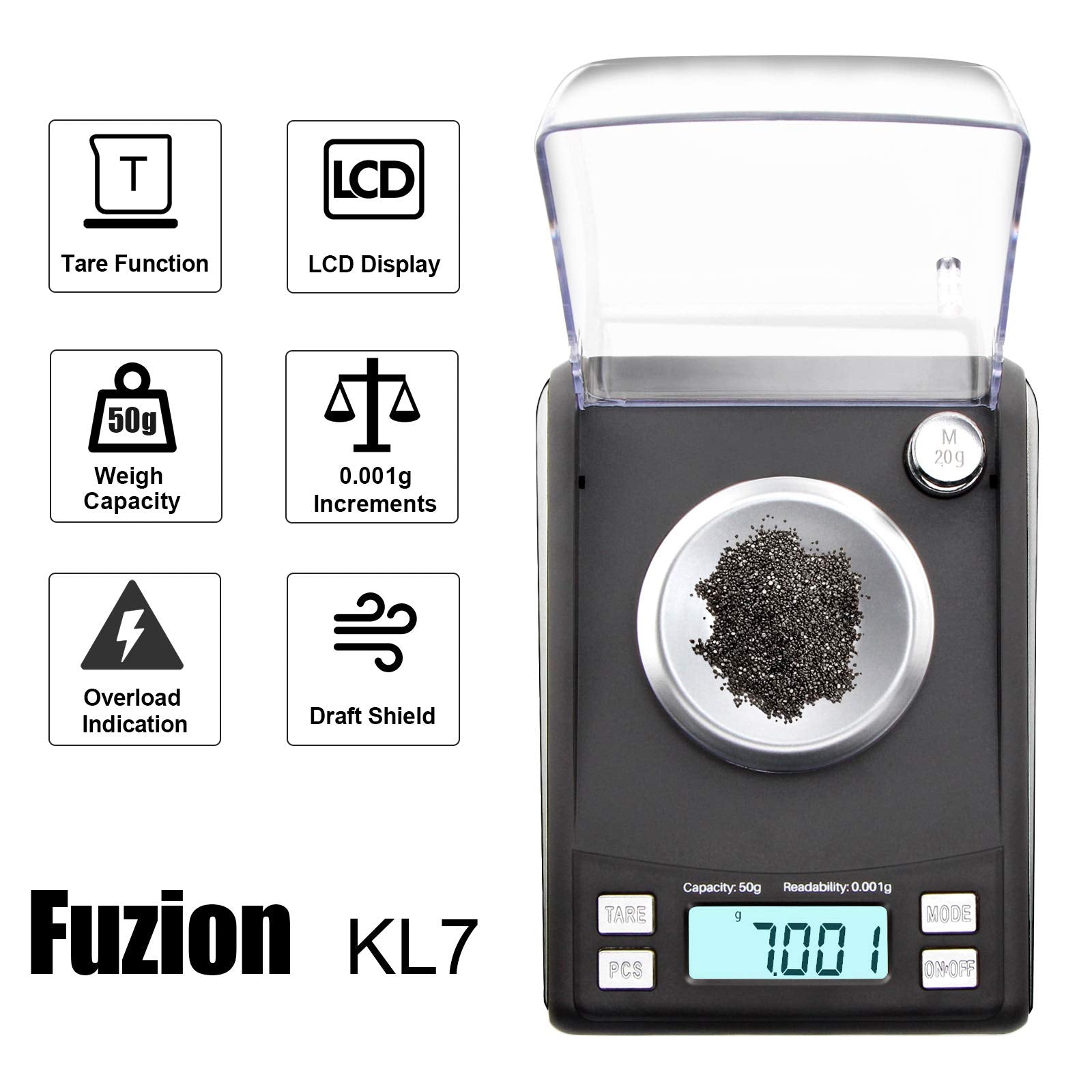 Balanza Fuzion mg 20 g con peso de calibración incluido.