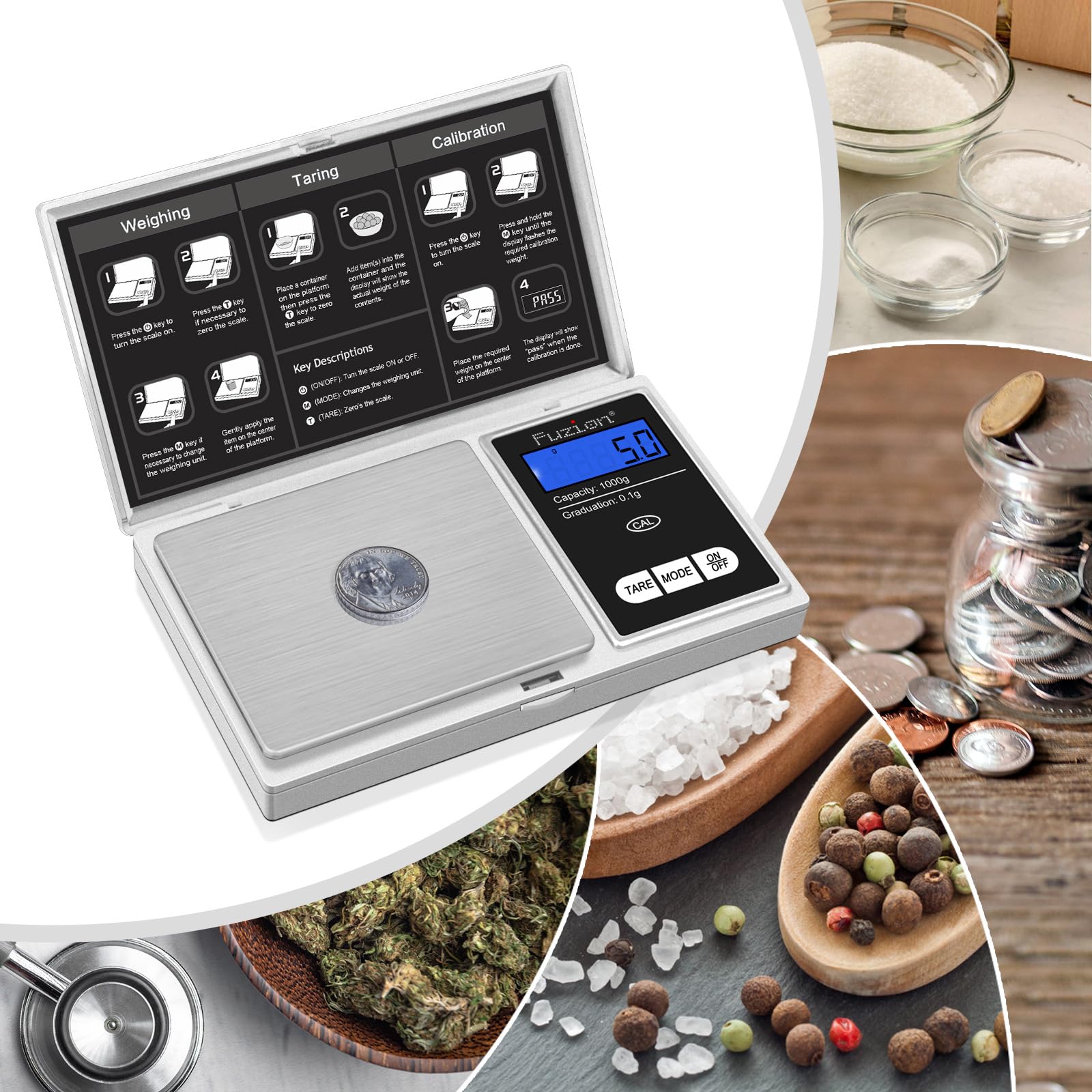 Fuzion Pocket Gram Scale, uso portátil para cocina y joyería.