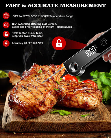 FVFV termómetro de carne con pantalla giratoria para verificación fácil del progreso