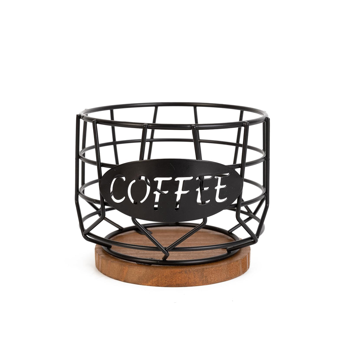 Porta cápsulas Fving en encimera con base de madera para orden y estilo.