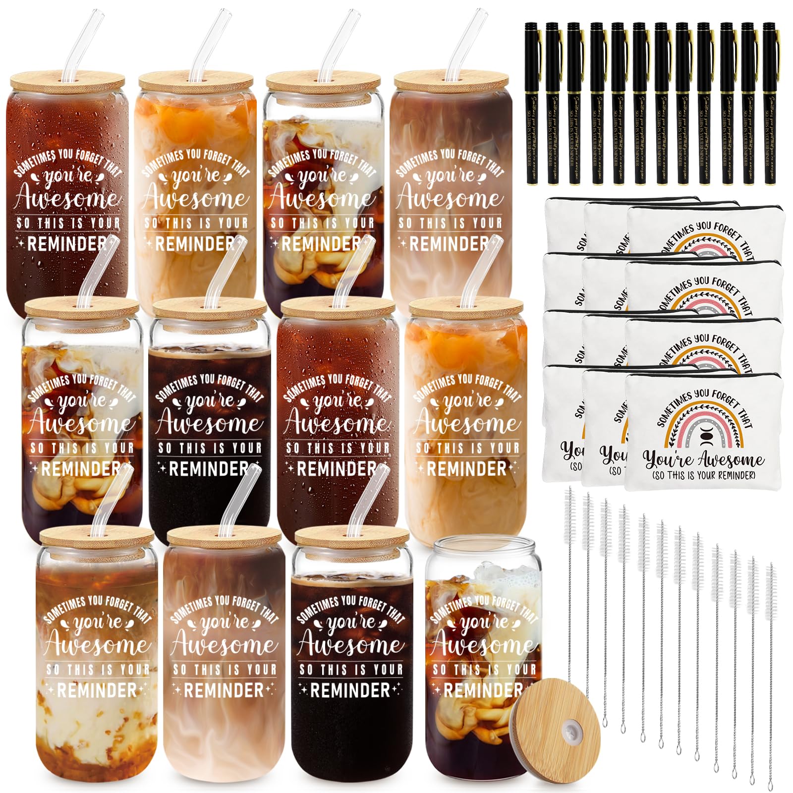 Vaso FVNTUEY de cristal 16 oz con tapa y pajilla, ideal para bebidas frías o templadas