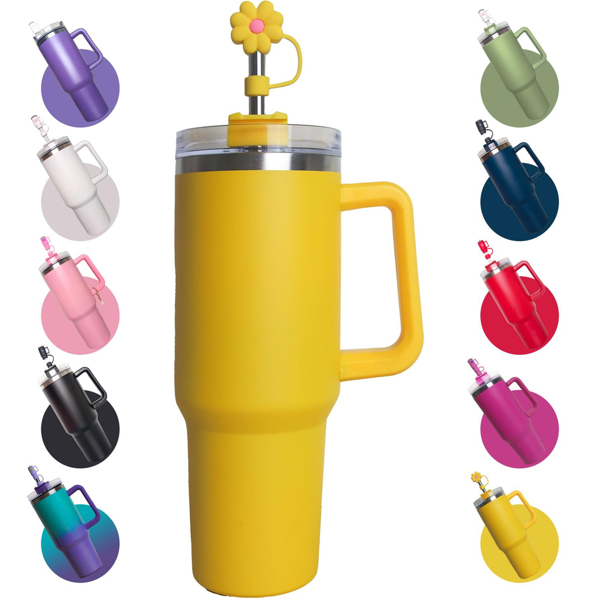 FVOTNW vaso 40oz amarillo frontal que mantiene bebidas frías o calientes.