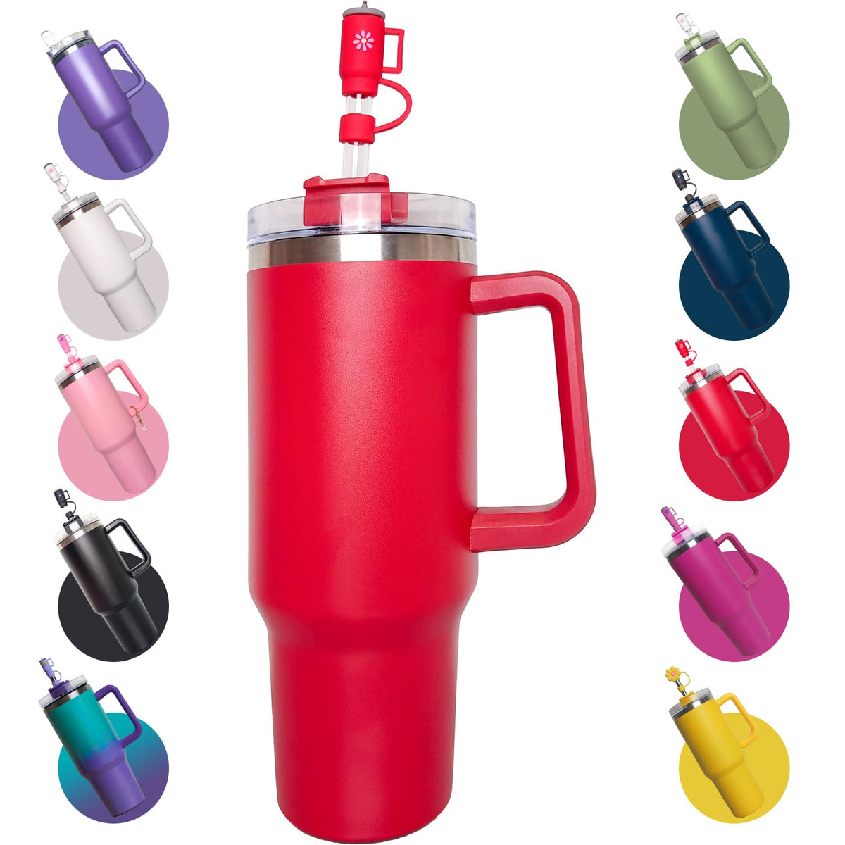 FVOTNW vaso térmico 40oz con asidero, agarre cómodo para viaje.