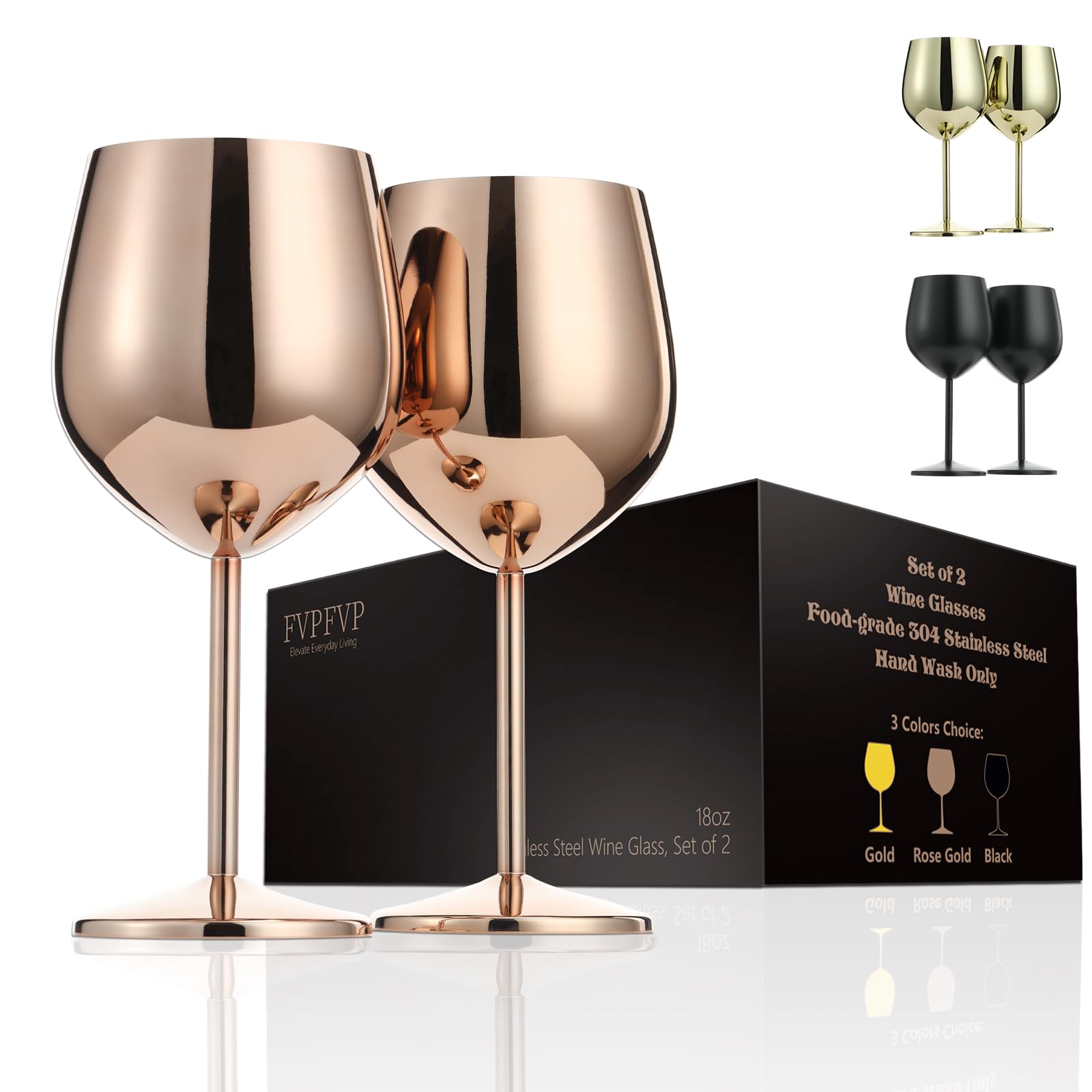 Copas FVPFVP de acero inoxidable en rosado oro, ideales para cenas elegantes.