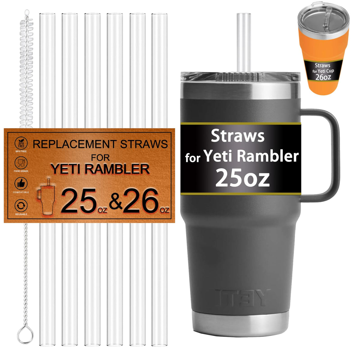FXTBE pajillas de tritán para Yeti 25oz, reutilizables y seguras para bebidas.