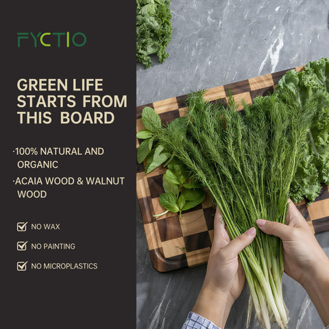 Fyctio tabla con canales de jugo, fácil de limpiar tras cortar frutas y verduras.
