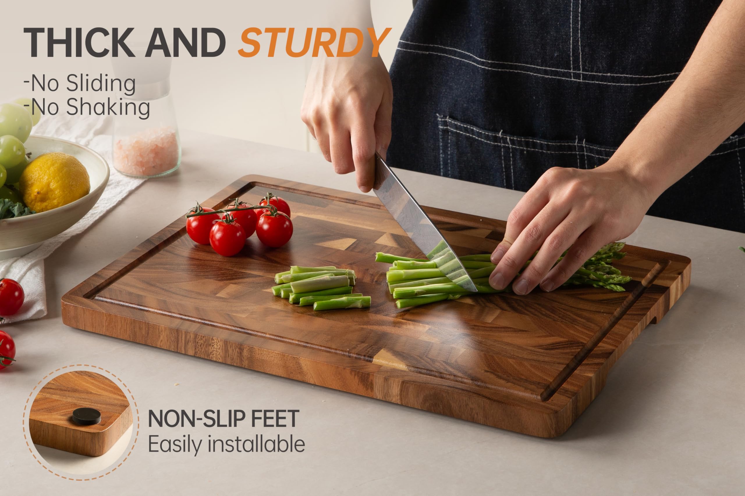 Fyctio tabla nogal con asas integradas, fácil traslado entre cocina y mesa