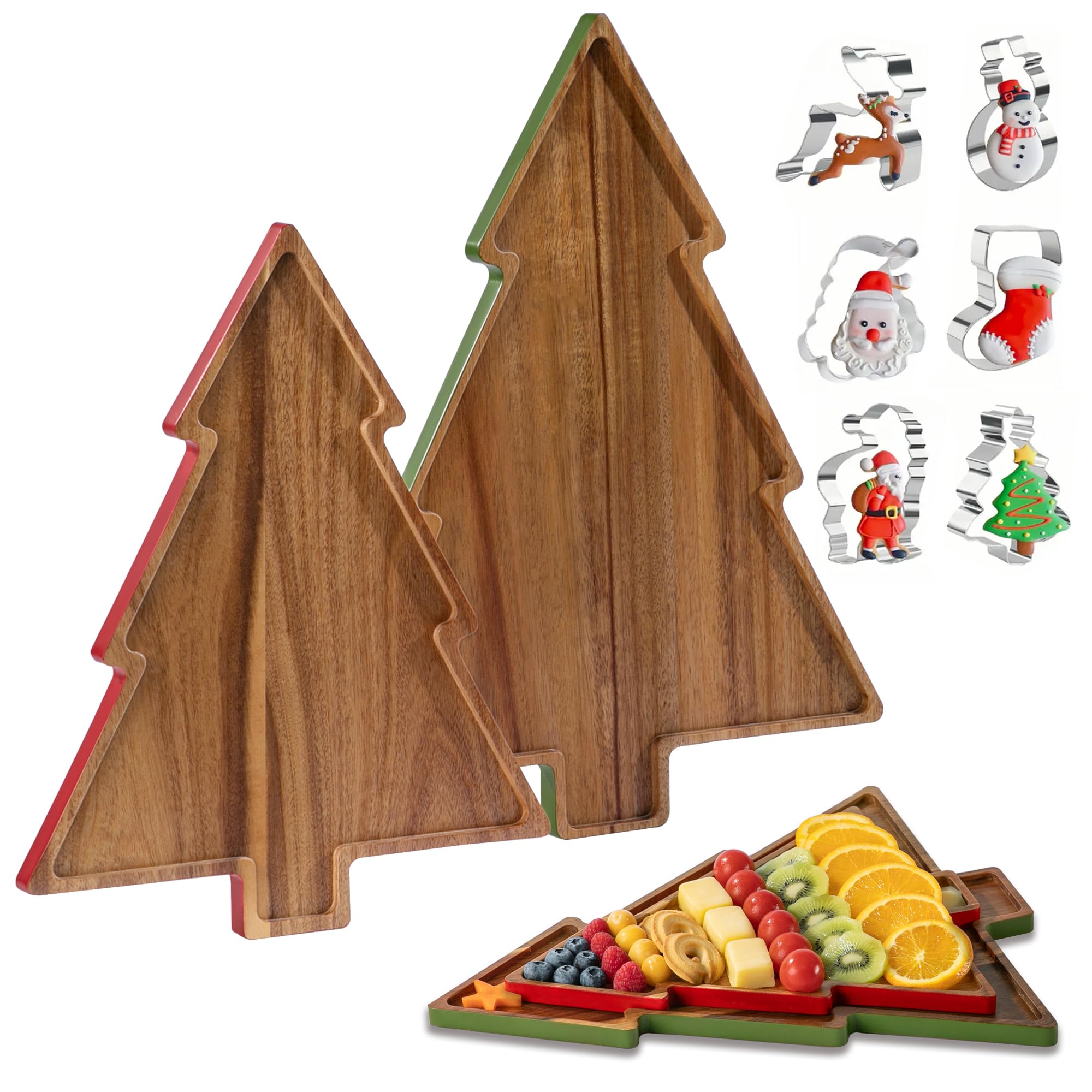 Fyctio tableros navideños en forma de árbol para servir quesos y aperitivos.